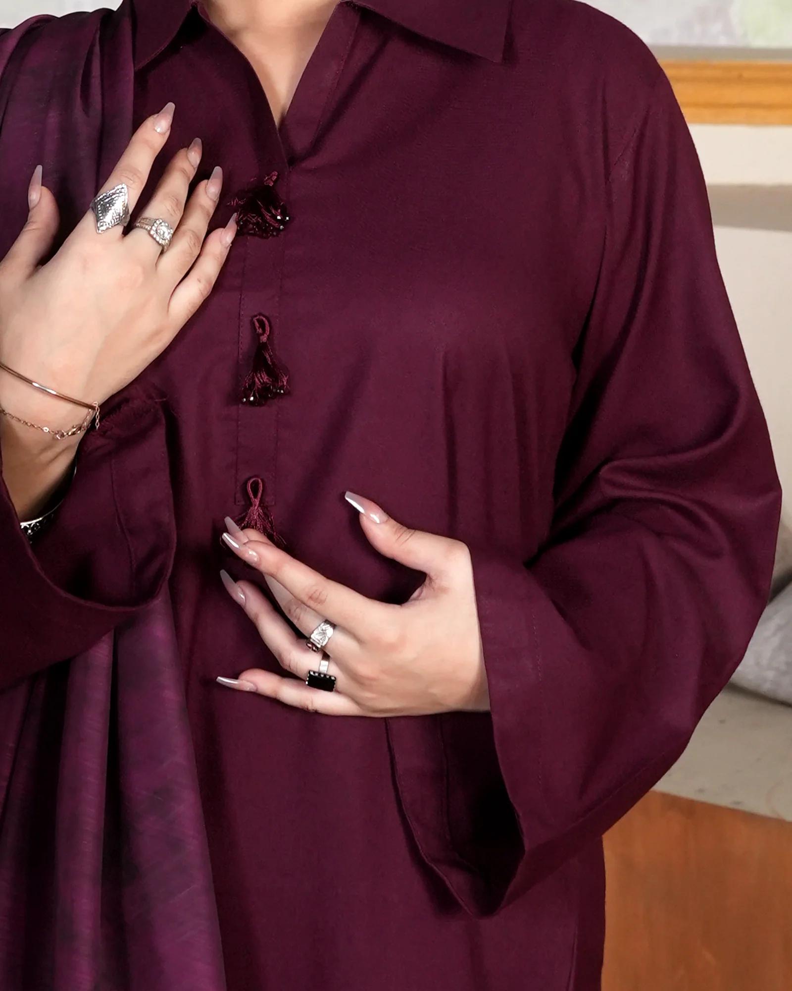 SOLID MEHROON DHANAK SET